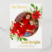 メリー&Bright Christmas Poinsettia写真金ゴールド 箔シーズンカード (正面)