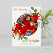 メリー&Bright Christmas Poinsettia写真金ゴールド 箔シーズンカード (立ち正面)