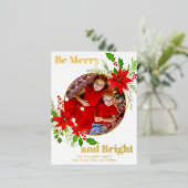 メリー&Bright Christmas Poinsettia写真金ゴールド 箔シーズンポストカード (立ち正面)