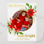 メリー&Bright Christmas Poinsettia写真金ゴールド 箔シーズンポストカード (正面)