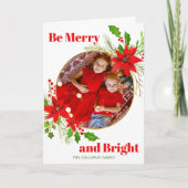 メリー&Bright Christmas Poinsettia家族写真 シーズンカード (正面)