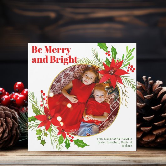 メリー&Bright Christmas Poinsettia Photo Magnet