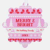 メリー&Bright Christmas Seaterファミリーフォト オーナメントカード (正面)