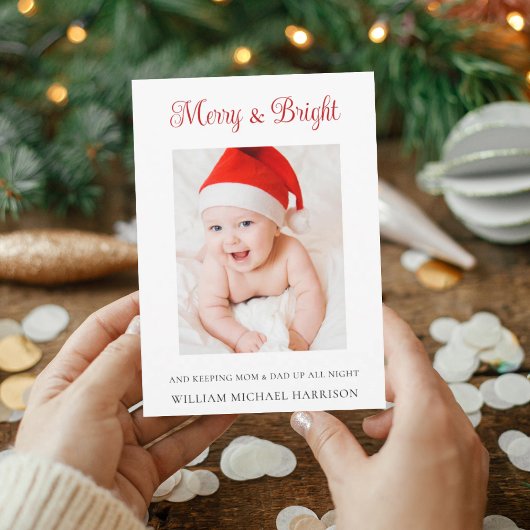 メリー&Bright Holiday Birth Announcement Card 招待状