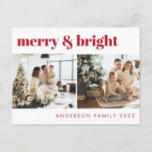 メリー&Bright Minimalistクリスマスグリーティング |赤 ポストカード (正面)