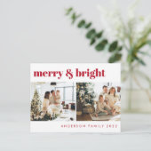 メリー&Bright Minimalistクリスマスグリーティング |赤 ポストカード (スタンド正面)