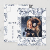 メリー & Bright Photo Blueヴィンテージホリデーポストカード シーズンポストカード (正面/裏面)