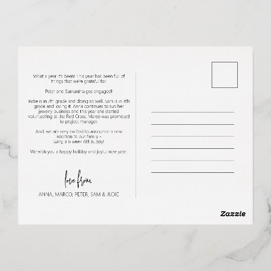 メリー&Bright What a Year写真バジェットクリスマス 箔シーズンポストカード (裏面)