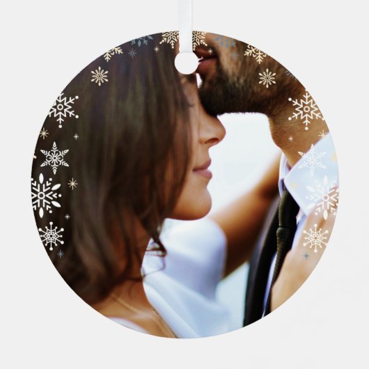 メリー&merriedクリスマススノーフレークのカップル写真 メタルオーナメント (裏面)