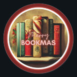 メリーBookmas, School Librarian Christmas ラウンドシール<br><div class="desc">完璧なレトロとヴィンテージのクリスマス本のラウンドステッカー読とはメリー"Bookmas!"。クリスマスの本の愛好家のための完璧な贈り物プレゼント大人のためのステッカー、ブックトピア、そこのすべての本の虫と学校の司書クリスマスの本の本の周りのステッカークラシックのための完璧な。すべての行事、休暇、旅行予約、本のおたく、パーティー、ホームオフィス、学校、オフィス、読者、図書館等に適している。</div>