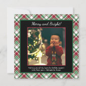 メリーBright ChristmasタータンチェックまたはPlaid Photo シーズンカード (正面)