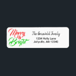 メリーBright Christmas Holiday Address ラベル<br><div class="desc">フェスティバルのクリスマス住所 シールは、'メリー&Bight'という言葉でアクセントを付けた。</div>