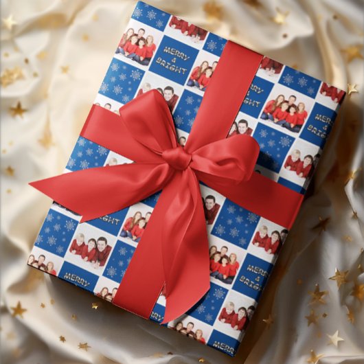 メリーBright Christmas Snowflake Photo Blue ラッピングペーパーシート