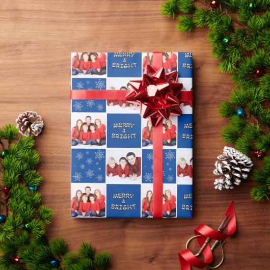 メリーBright Christmas Snowflake Photo Blue ラッピングペーパー (クリスマスギフト)
