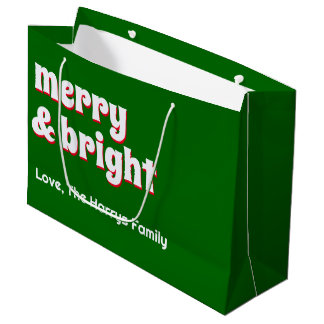 メリーBright Minimalist Christmas Family Green ラージペーパーバッグ