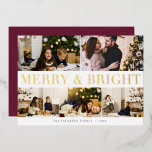 メリーBright Photo Collage 箔シーズンカード<br><div class="desc">共有応援これらのフェスティバルホリデーカードを使用して横向きの写真お気に入りのまたは横向きの5つの写真をフィーチャー。「メリー&ブライト」は、金ゴールドフォイルレタリングの中心を通して表示され、あなたの家族の名前と下に沿った年</div>