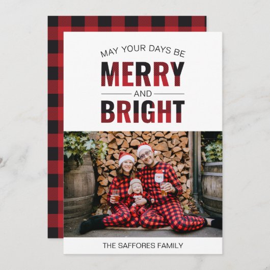 メリーBright Plaid Holiday Christmasフォトカード シーズンカード (正面/裏面)
