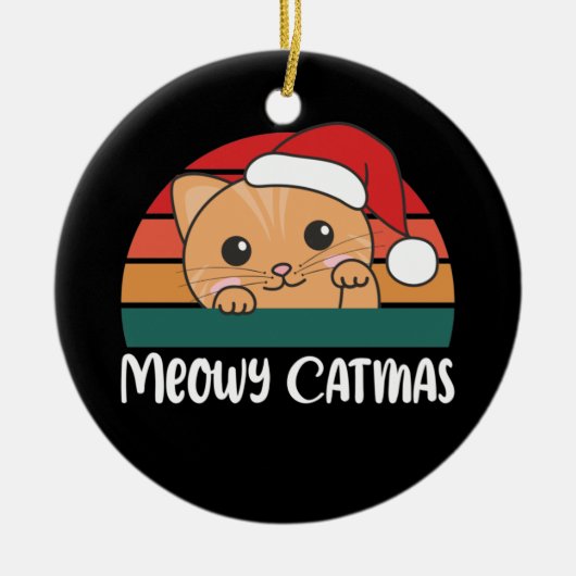 メリーCatmasおもしろい Cat Christmas Pun Ceramic Ornam セラミックオーナメント (正面)