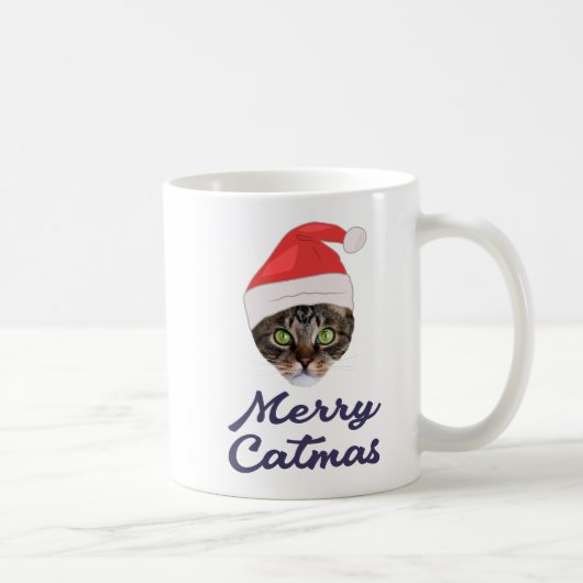 メリーCatmas，クリスマスキャットサンタハット招待状 コーヒーマグカップ (右)
