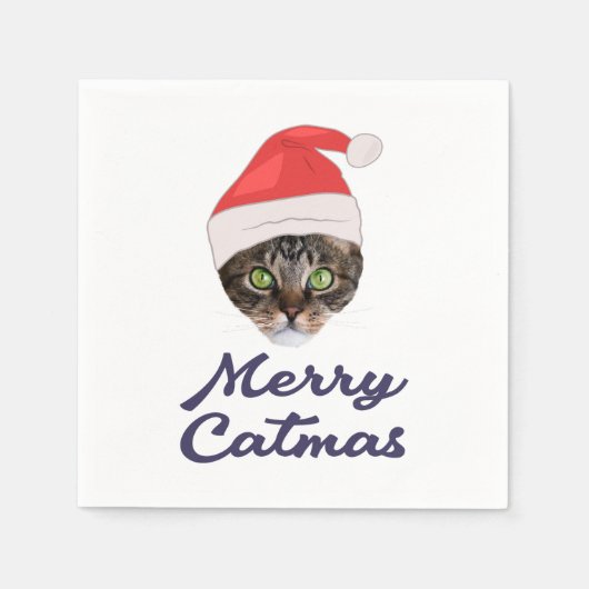 メリーCatmas，クリスマスキャットサンタハット招待状 スタンダードカクテルナプキン (正面)