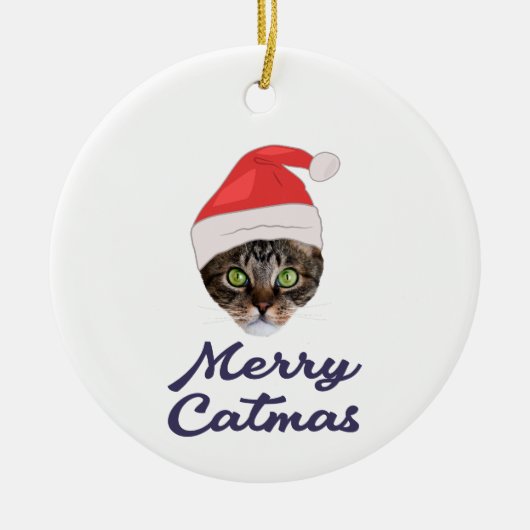 メリーCatmas，クリスマスキャットサンタハット招待状 セラミックオーナメント (正面)