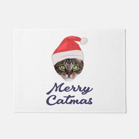 メリーCatmas，クリスマスキャットサンタハット招待状 ドアマット (正面)