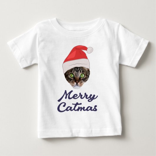 メリーCatmas，クリスマスキャットサンタハット招待状 ベビーTシャツ (正面)