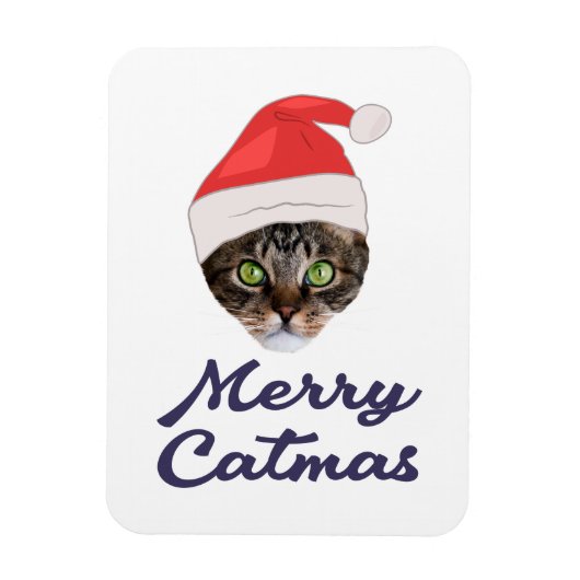 メリーCatmas，クリスマスキャットサンタハット招待状 マグネット (縦)