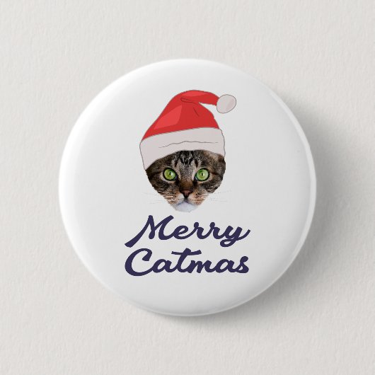 メリーCatmas,クリスマスキャットサンタハット招待状 缶バッジ (正面)