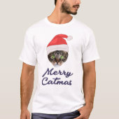 メリーCatmas，クリスマスキャットサンタハット招待状 Tシャツ (正面)
