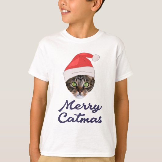 メリーCatmas，クリスマスキャットサンタハット招待状 Tシャツ (正面)