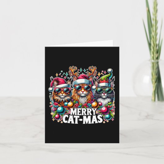 メリーCatmas Cat-mas Crewクリスマスおもしろい猫 カード (正面)