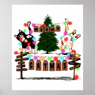 メリーCATMAS、Cute Cat Christmas Gift、X-mas Cat ポスター