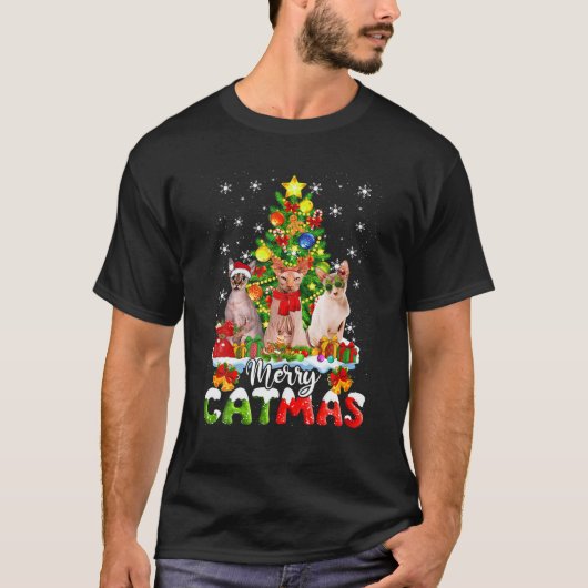 メリーCatmas Sphynx Catサンタクリスマスツリークリスマス Tシャツ (正面)