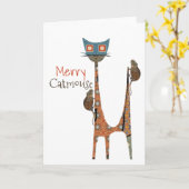 メリーCatmouseクリスマス折り畳みグリーティングカード カード (黄色い花)