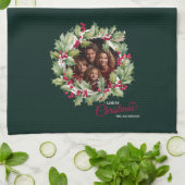 メリーChistmas編集可能フォトファミリー キッチンタオル (折り畳み)