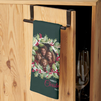 メリーChistmas編集可能フォトファミリー キッチンタオル