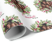 メリーChistmas編集可能フォトファミリー ラッピングペーパー (ロールコーナー)