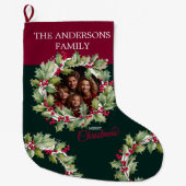 メリーChistmas編集可能フォトファミリー ラージクリスマスストッキング (正面)