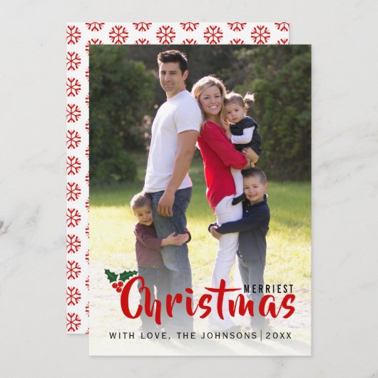 メリーChristmasモダン Snowflaks photo card 招待状 (正面/裏面)