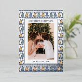 メリーChristmas写真モダン青金ゴールド木 箔シーズンカード (立ち正面)