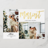 メリーChristmas Brush Script Photo White 箔シーズンカード (正面)