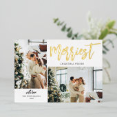 メリーChristmas Brush Script Photo White 箔シーズンカード (立ち正面)