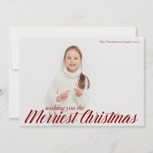 メリーChristmas Chic Red Script Overlay写真 シーズンカード (正面)