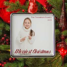 メリーChristmas Chic Red Script Overlay写真 メタルオーナメント