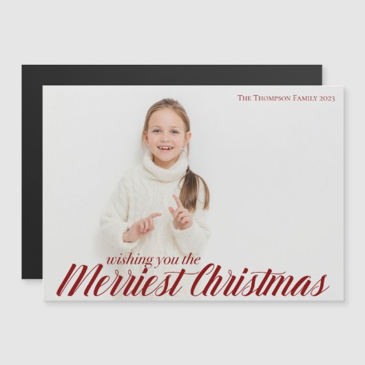 メリーChristmas Chic Script Photo Magnet Card (正面/裏面)