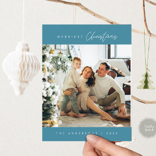 メリーChristmas Family Photo, Winter Blue ポストカード