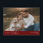 メリーChristmas Family Photo, Winter Happiness ポストカード<br><div class="desc">メリークリスマス。この祝家族の写真と季節の写真の居心地の良い幸せ冬と新年ブルゴーニュ赤はがき。それは完全にカスタマイズされパーソナライズされた、あなた自身のグリーティングメッセージと。差出人住所を追加して簡単郵送。それはシンプル簡単だが居心地のモダン良いフェスティバルだ。これは、あなたの休日の願いを送信するのに最適なポストカードである。</div>