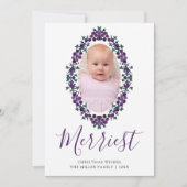 メリーChristmas Purple Grues楕円形リース写真 シーズンカード (正面)