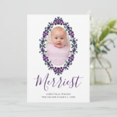 メリーChristmas Purple Grues楕円形リース写真 シーズンカード (スタンド正面)